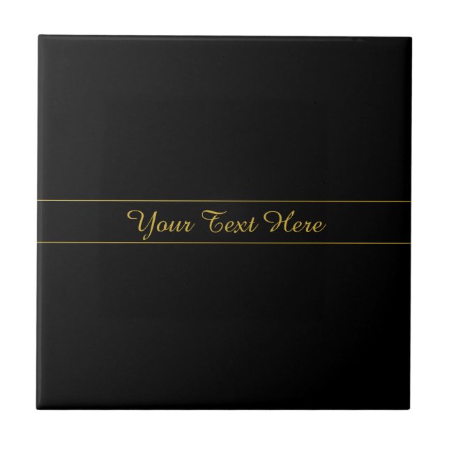 Simple Customisable Gold & Black Text Design  Ceramic Tile (Front)