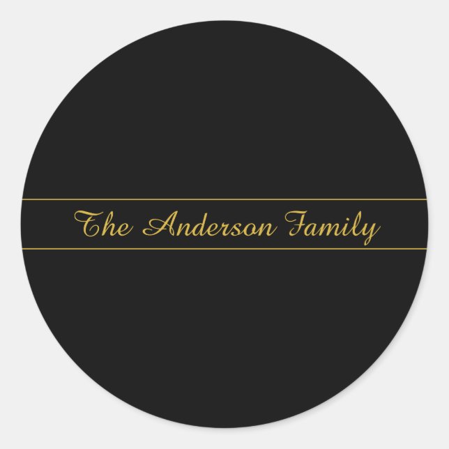Simple Customisable Gold & Black Text Design  Classic Round Sticker (Front)