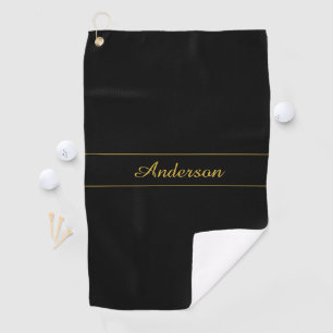 Simple Customisable Gold & Black Text Design  Golf Towel