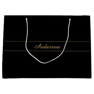 Simple Customisable Gold & Black Text Design Large Gift Bag