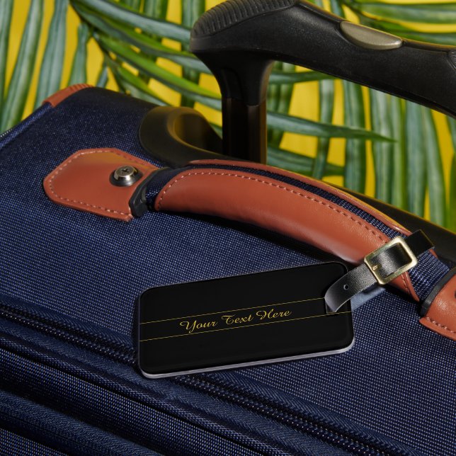 Simple Customisable Gold & Black Text Design  Luggage Tag (Front Insitu 3)