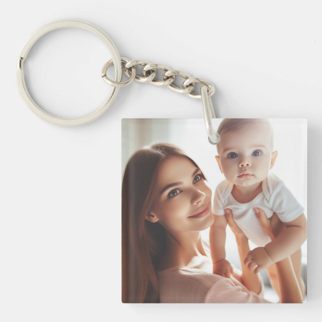 Simple Customisable Two Photos, Personalised Gift Key Ring (Front)