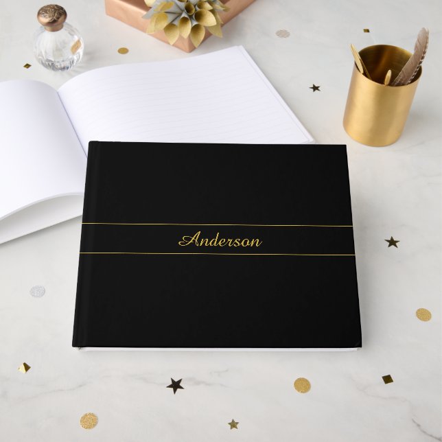 Simple Customizable Gold & Black Text Design  Guest Book (Front Open)