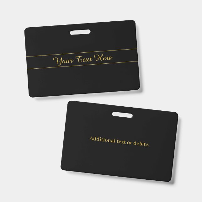 Simple Customizable Gold & Black Text Design  ID Badge (Front & Back)