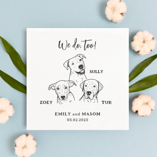 Simple Cute 3 Dogs Pet Wedding Custom Napkin (Creator Uploaded)