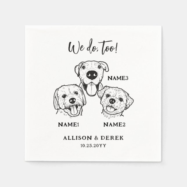 Simple Cute 3 Dogs Pet Wedding Custom Napkin (Front)