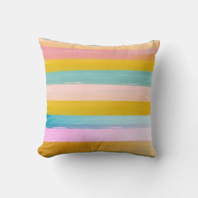 Simple Cute Abstract Watercolor Stripes in Pink Cushion (Front)