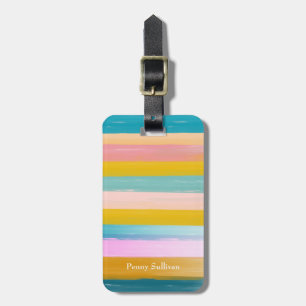 Simple Cute Abstract Watercolor Stripes in Pink Luggage Tag