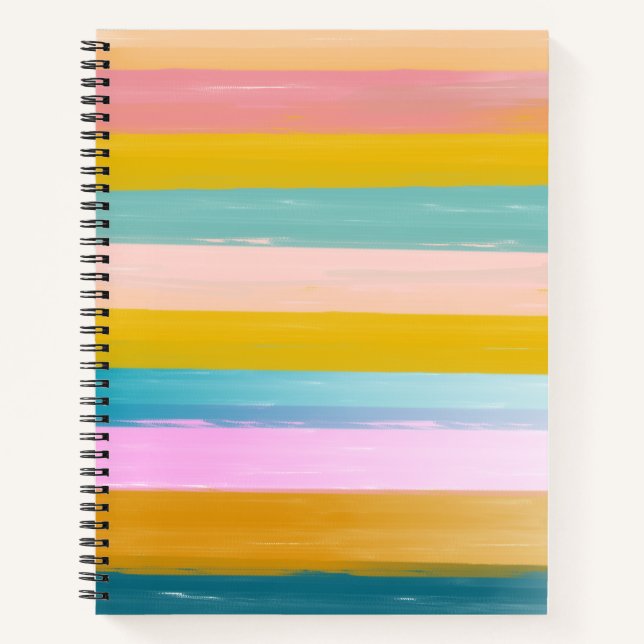 Simple Cute Abstract Watercolor Stripes in Pink Notebook (Front)