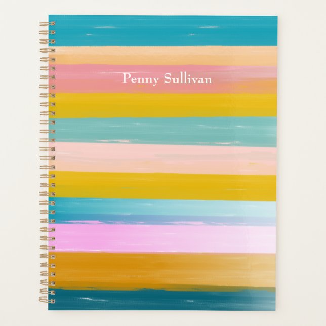 Simple Cute Abstract Watercolor Stripes in Pink Planner (Front)