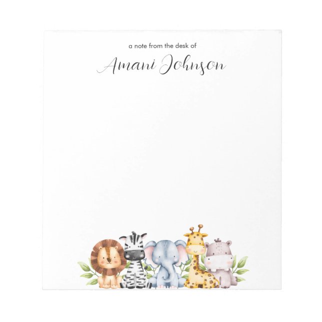 Simple Cute Animals Jungle Kids Notepad (Front)