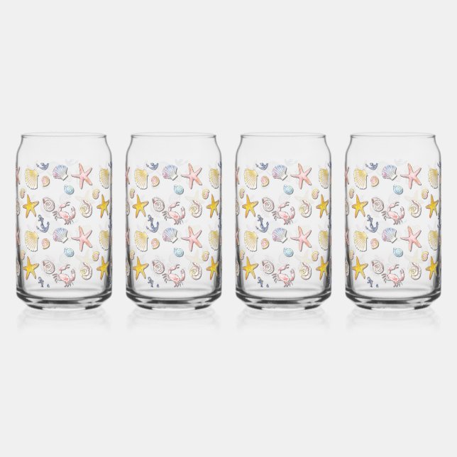 Simple Cute Beach Design  Can Glass (Front)