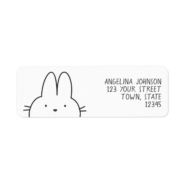 Simple Cute Black and White Bunny Return Address Label (Front)