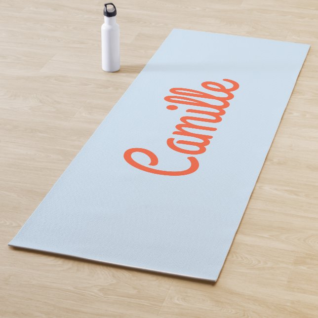 Simple Cute Blue and Orange Personalised Script Yoga Mat (In Situ)