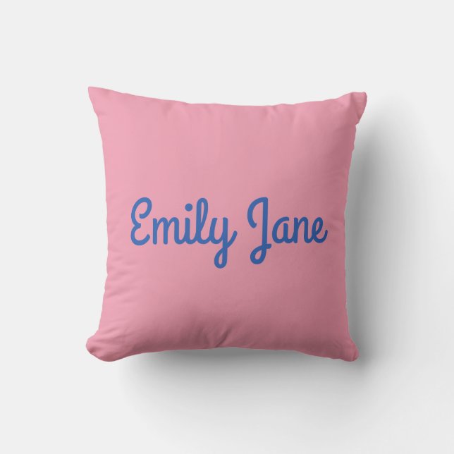 Simple Cute Blue and Pink Personalised Cushion (Front)