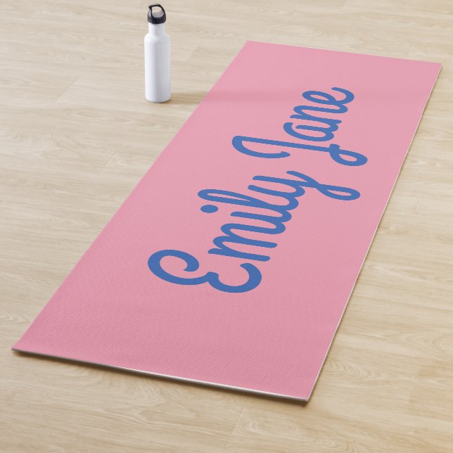Simple Cute Blue and Pink Personalised Yoga Mat (In Situ)