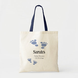 Simple Cute Blue Footprint Baby Shower  Tote Bag