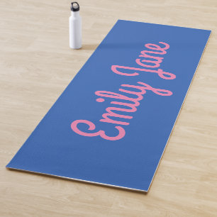 Simple Cute Blue Pink Script Personalised Name Yoga Mat