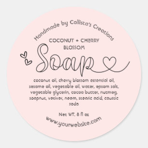 Simple Cute Blush Pink Black Hearts Handmade Soap Classic Round Sticker