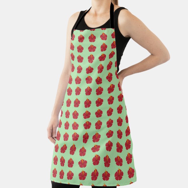 Simple Cute Cartoon Red Hibiscus Flower Apron (Insitu)