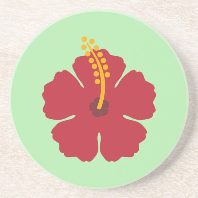 Simple Cute Cartoon Red Hibiscus Flower Coaster (Front)