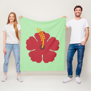Simple Cute Cartoon Red Hibiscus Flower Fleece Blanket