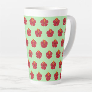 Simple Cute Cartoon Red Hibiscus Flower Latte Mug