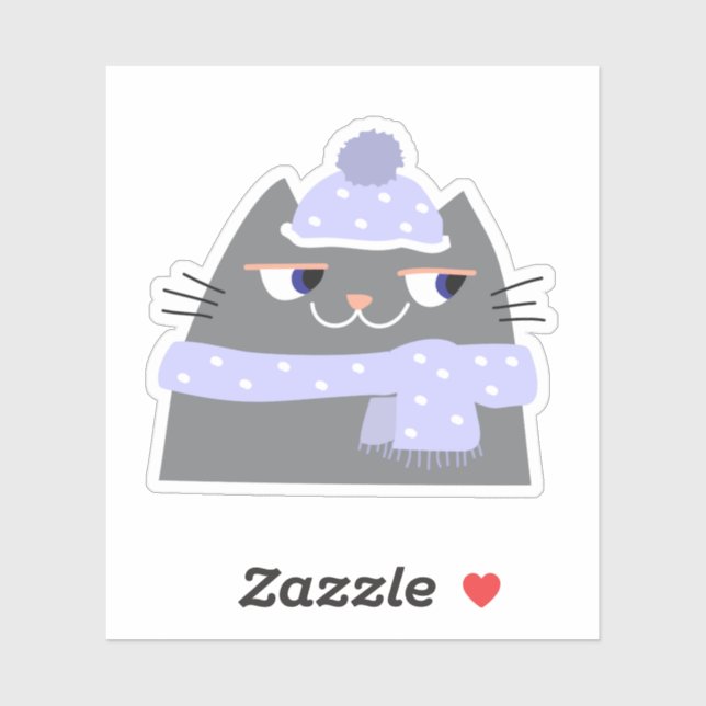 Simple Cute Cartoon Winter Cat with Cap and Scarf (Sheet)
