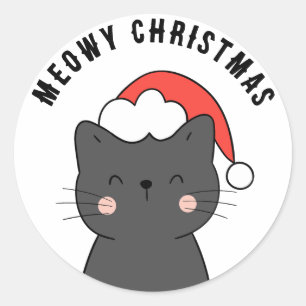 Simple Cute Cat Meowy Christmas  Classic Round Sticker