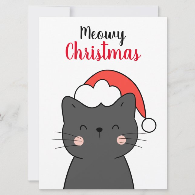 Simple Cute Cat Meowy Christmas  Holiday Card (Front)