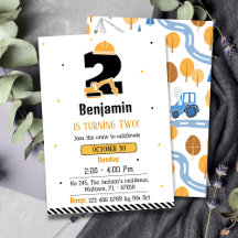 Simple cute construction truck kids 2nd birthday