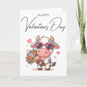 Simple Cute Cow Happy Valentine's Day Holiday Card