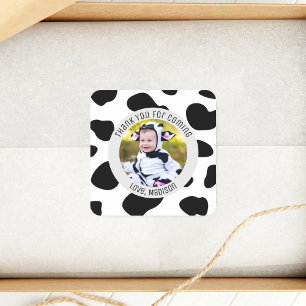 Simple Cute Cow Print Photo Thank You For Coming Square Sticker