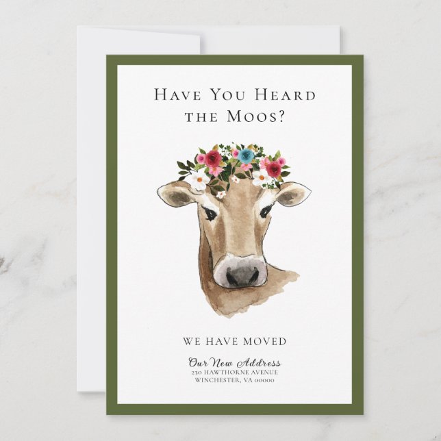 Simple Cute Cow We've Moved New Address Moving  Announcement (Front)