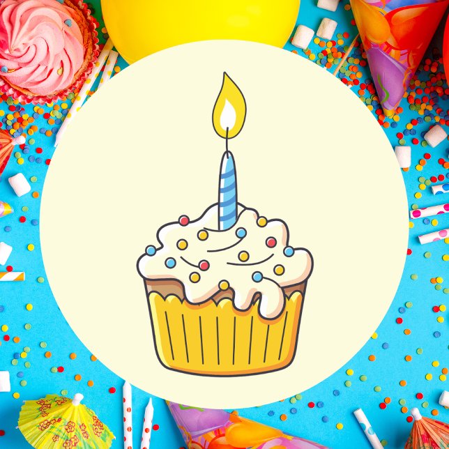 Simple Cute Cupcake Birthday  Classic Round Sticker (Creator Uploaded)
