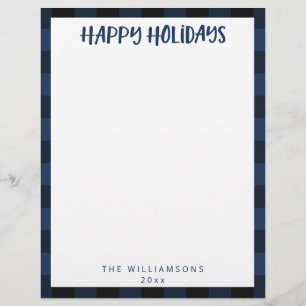 Simple Cute Custom Navy Plaid Holiday Stationery Custom Letterhead