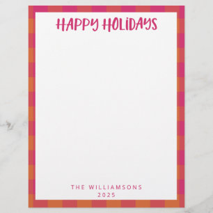 Simple Cute Custom Pink Plaid Holiday Stationery Letterhead