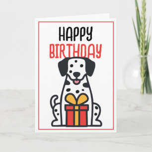 Simple Cute Dalmatian Dog with Gift Box Birthday Card