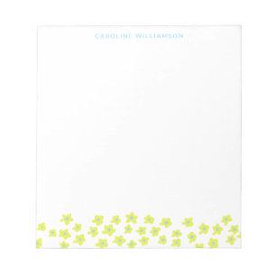 Simple Cute Ditsy Flowers Blue Yellow Personalised Notepad