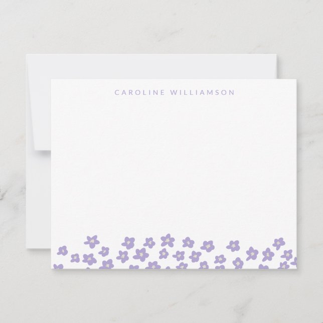 Simple Cute Ditsy Flowers in Lilac Personalised Card (Front)