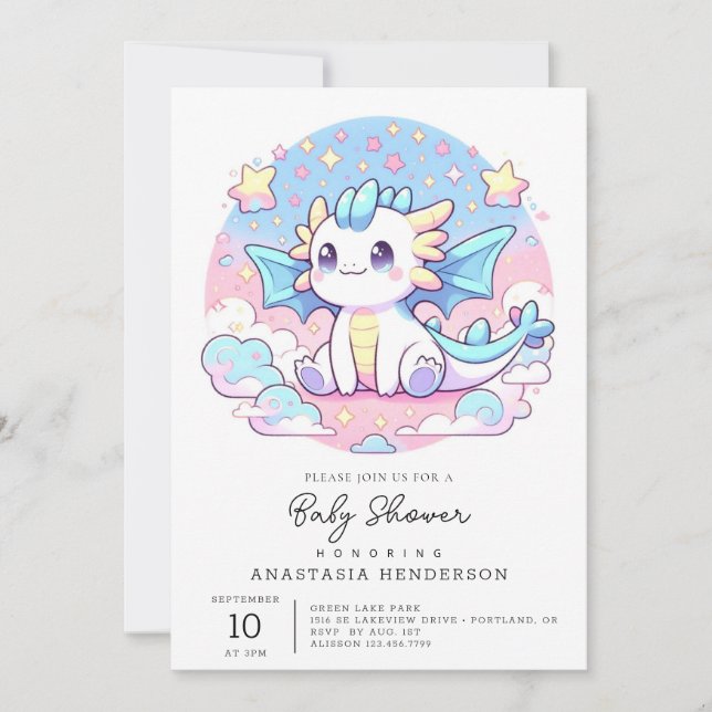 Simple Cute Dragon Baby Shower Invitation (Front)