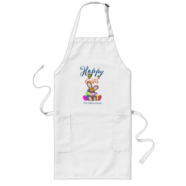 simple cute easter bunny Happy Easter family Long Apron (Front)