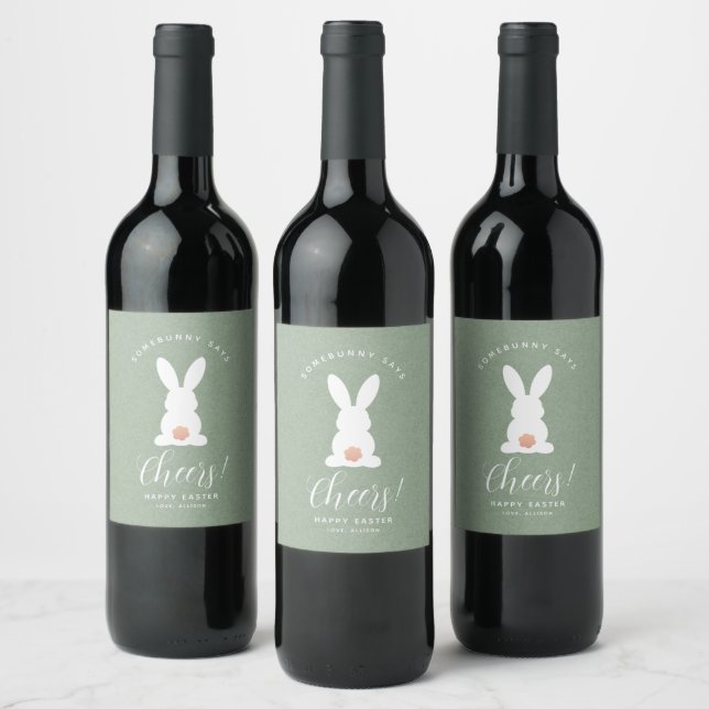 Simple Cute Easter Bunny Personalised Wine Label (Bottles)