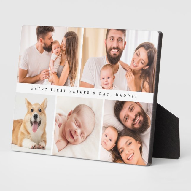 Simple Cute First father's day daddy photo collage Plaque (Side)