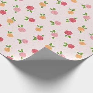 Simple Cute Floral Pink Gold Rose Pattern Ditsy Wrapping Paper