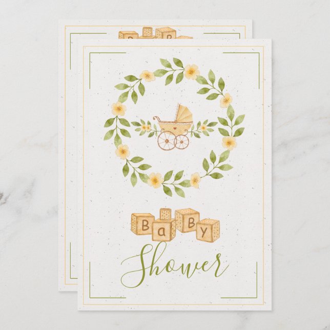 Simple Cute Floral Wreath Baby Shower Invitation (Front/Back)