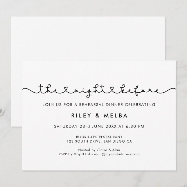 Simple cute font The night before Rehearsal dinner Invitation (Front/Back)