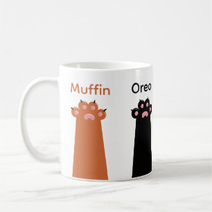 Simple Cute Four Cat Paws Name Custom White Coffee Mug
