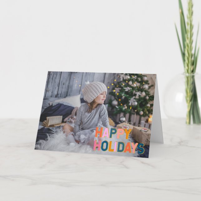 Simple Cute Full Photo Colourful Typography Holida Holiday Card (Front)