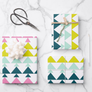 Simple Cute Geometric Pattern Pink Mint Chartreuse Wrapping Paper Sheet